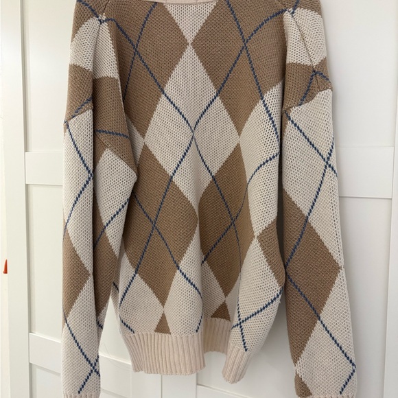 OAK + FORT Beige and Tan Checkered Cardigan - Picture 3 of 3